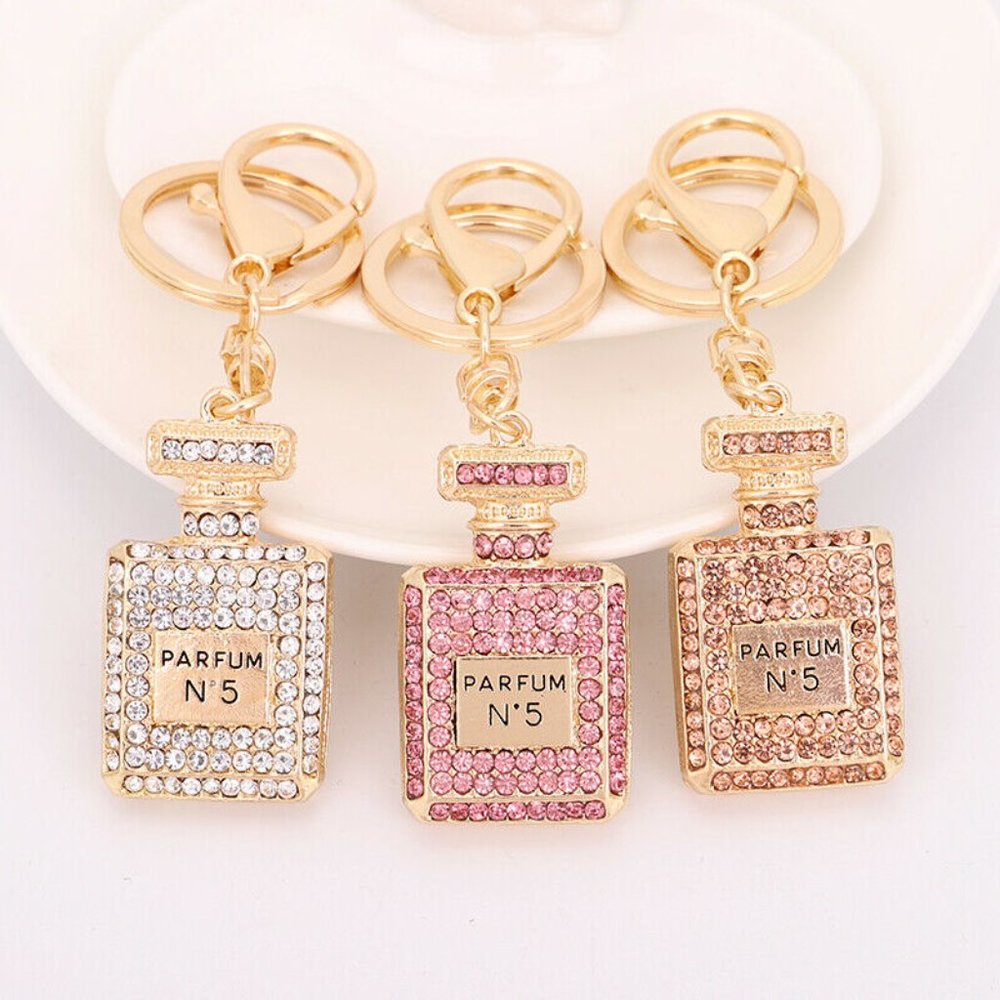NEW Crystal Purse Charm Key Fob Chain Ring Zipper Pull Rhinestone Gold - Picture 4 of 4